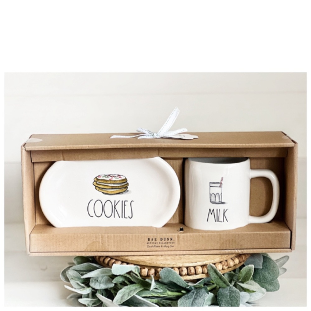 NEW Rae Dunn Milk & Cookies for Santa Ceramic Gift Set Christmas Holiday Decor - Picture 1 of 3